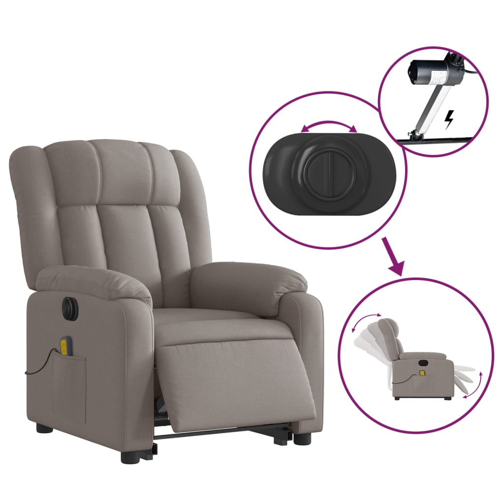 vidaXL Sillón de masaje eléctrico reclinable elevable tela taupé