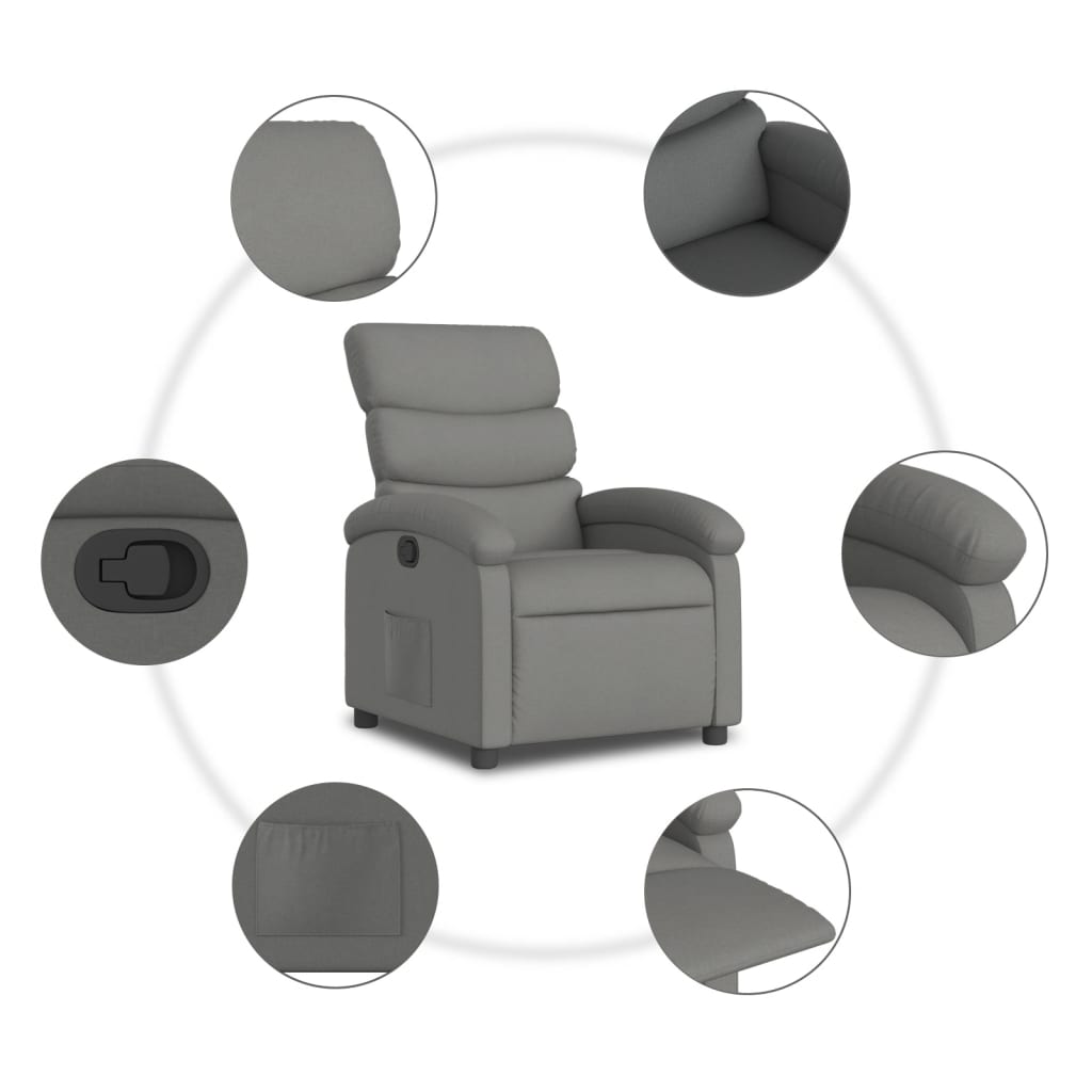 vidaXL Sillón reclinable de tela gris oscuro