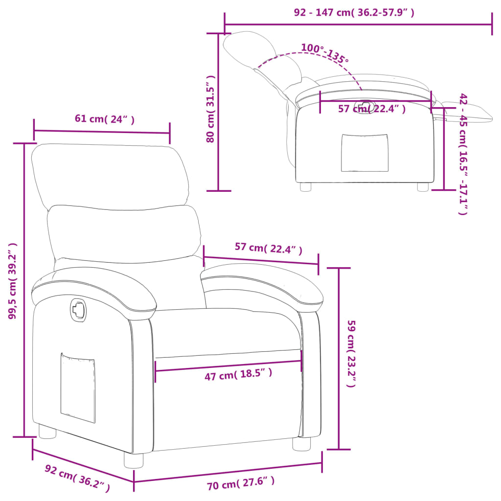 vidaXL Sillón reclinable de tela gris oscuro