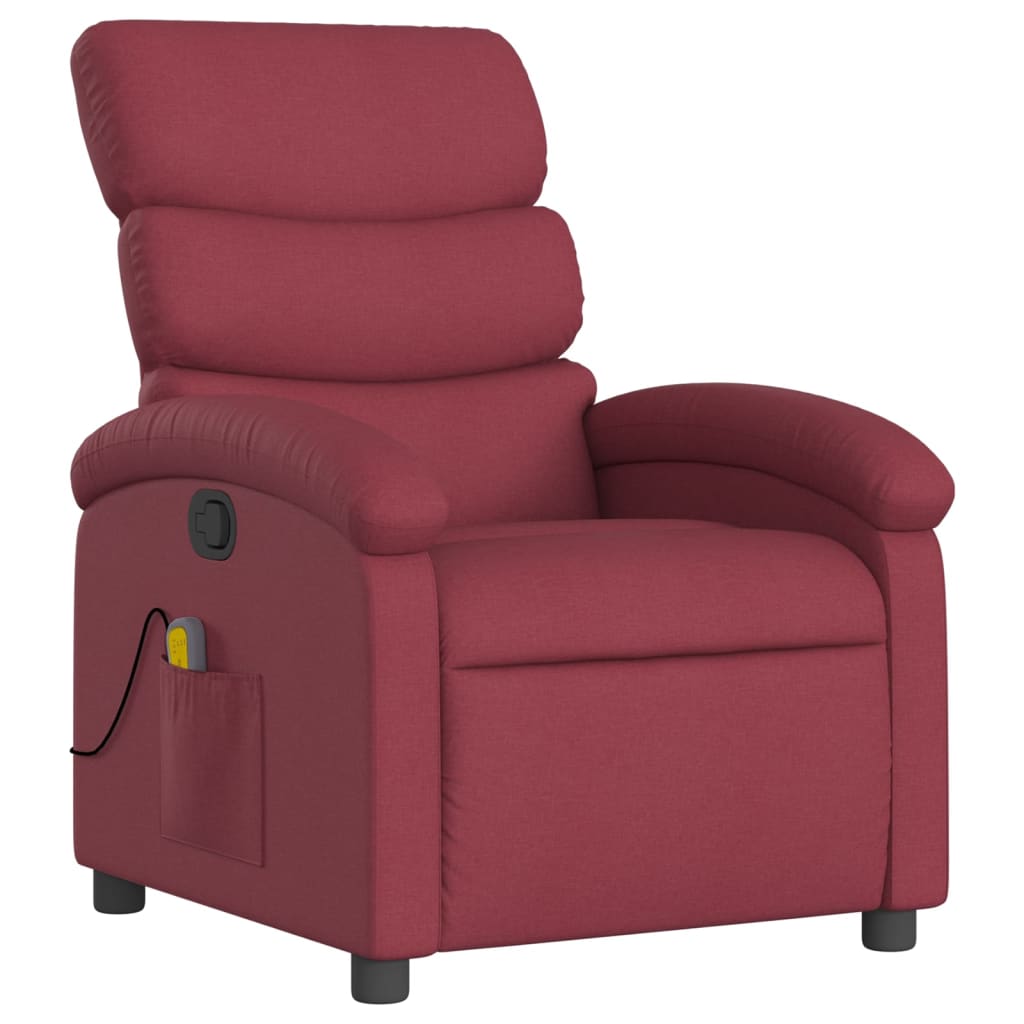 vidaXL Sillón de masaje reclinable de tela color vino tinto