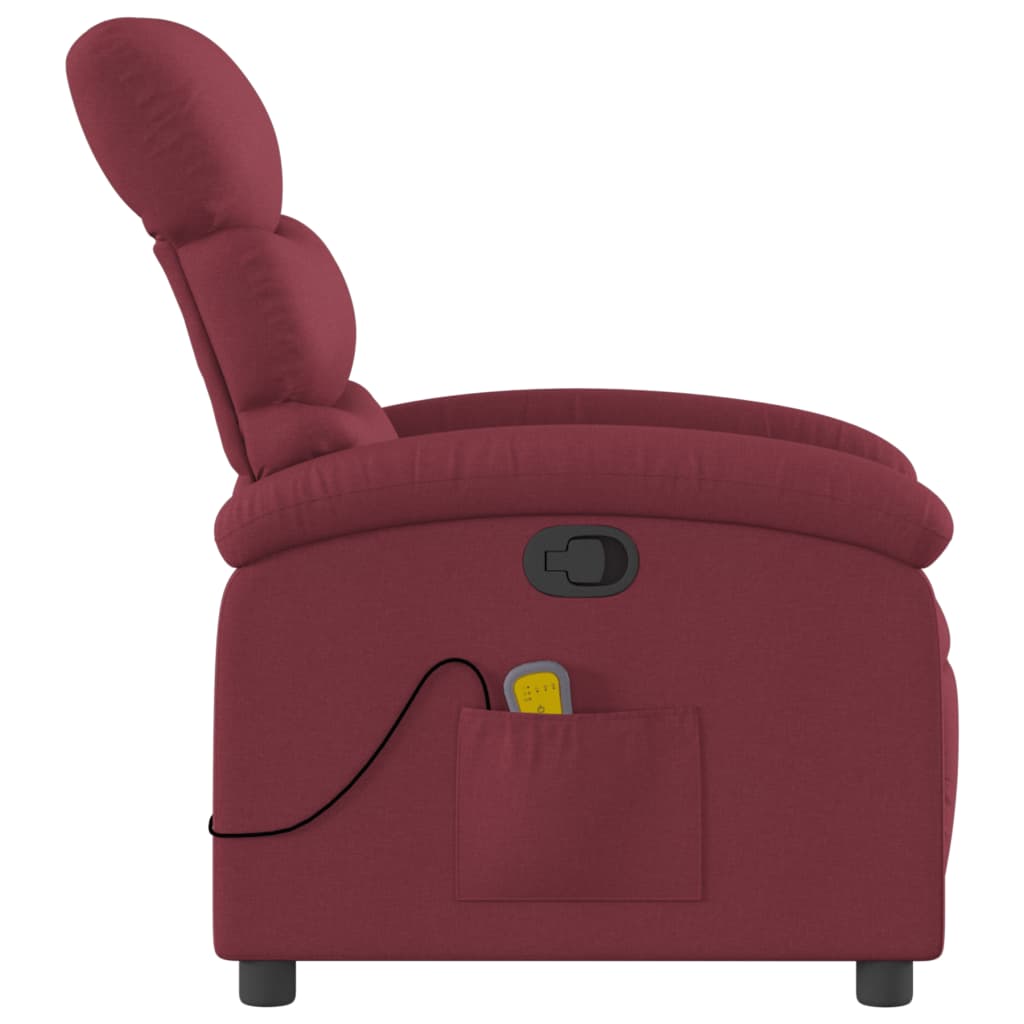 vidaXL Sillón de masaje reclinable de tela color vino tinto