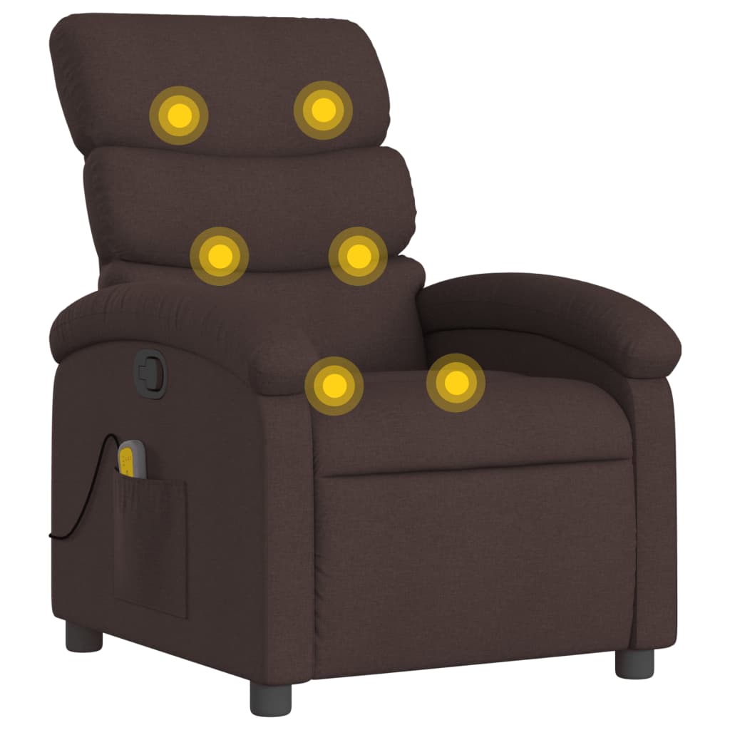 vidaXL Sillón de masaje reclinable de tela marrón oscuro