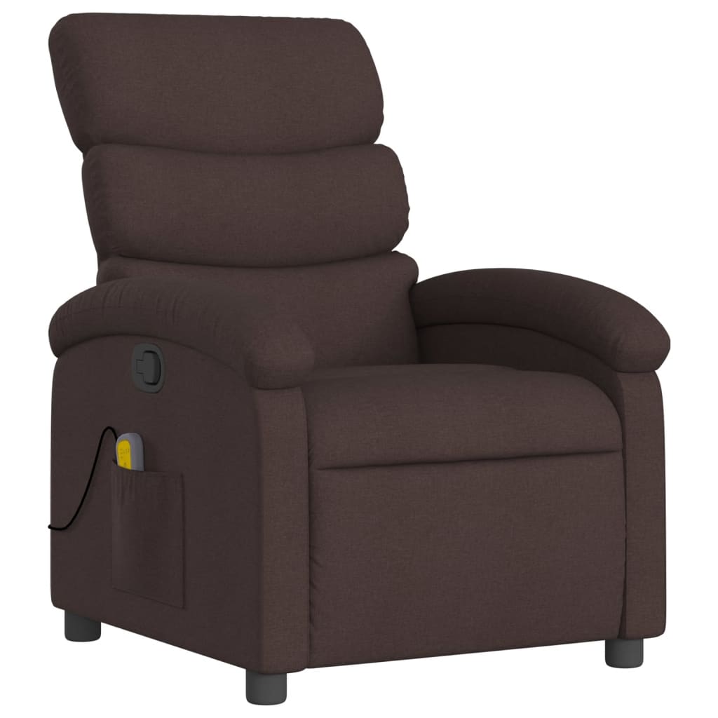 vidaXL Sillón de masaje reclinable de tela marrón oscuro