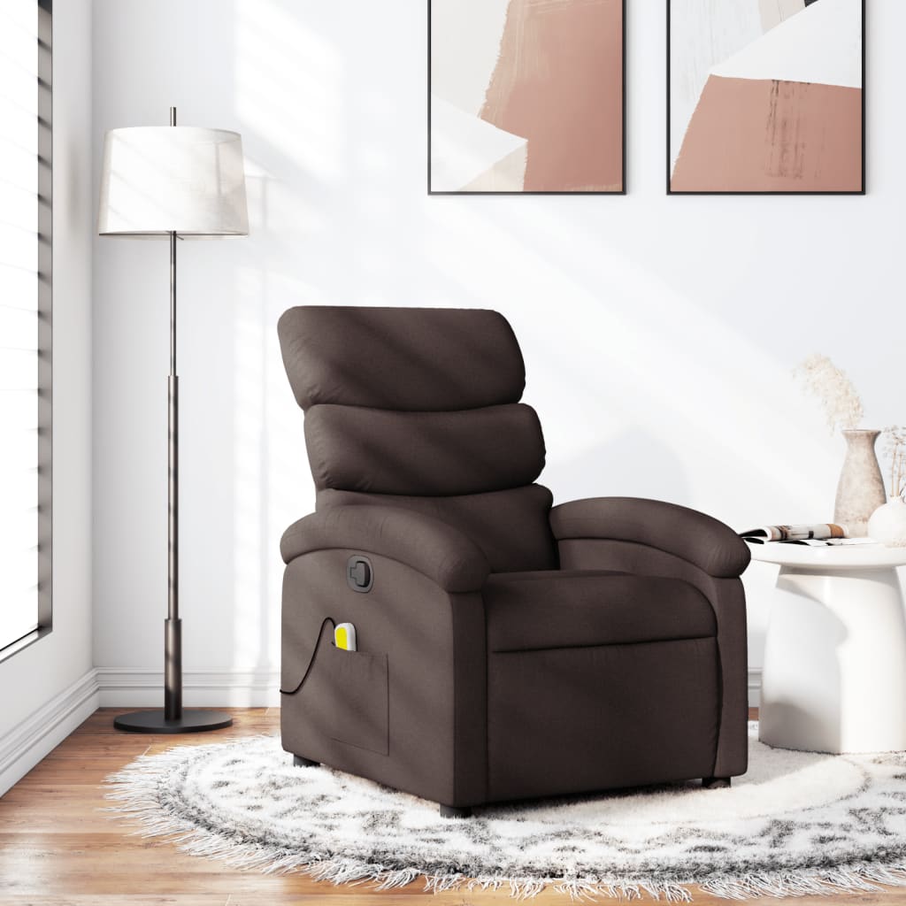 vidaXL Sillón de masaje reclinable de tela marrón oscuro