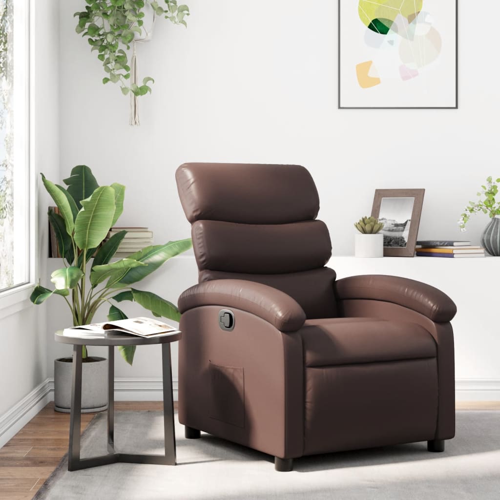 vidaXL Sillón reclinable de cuero sintético marrón