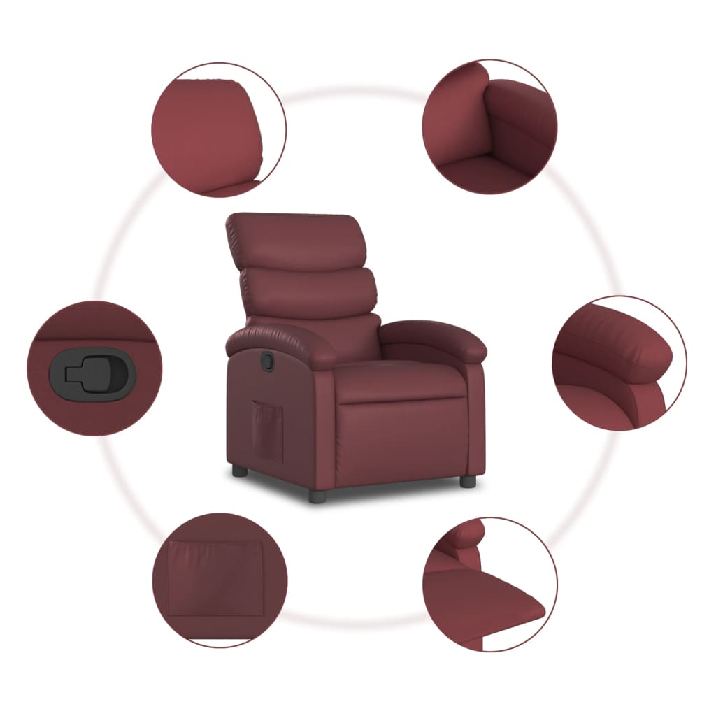 vidaXL Sillón reclinable de cuero sintético rojo tinto