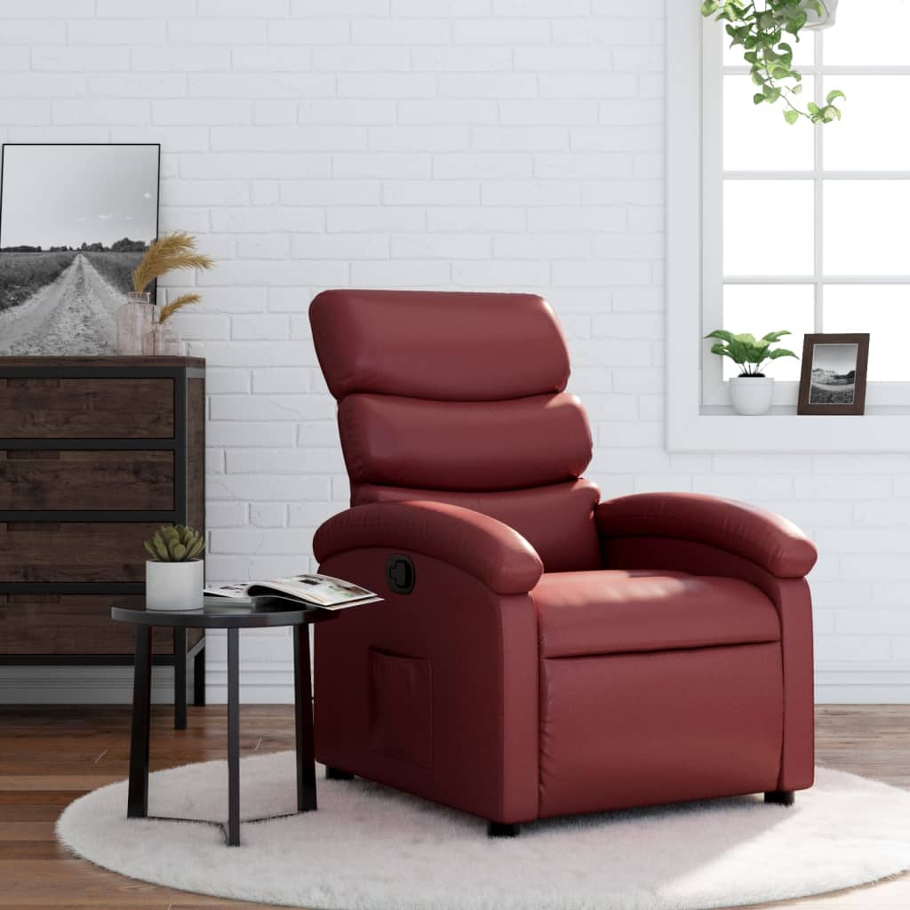 vidaXL Sillón reclinable de cuero sintético rojo tinto