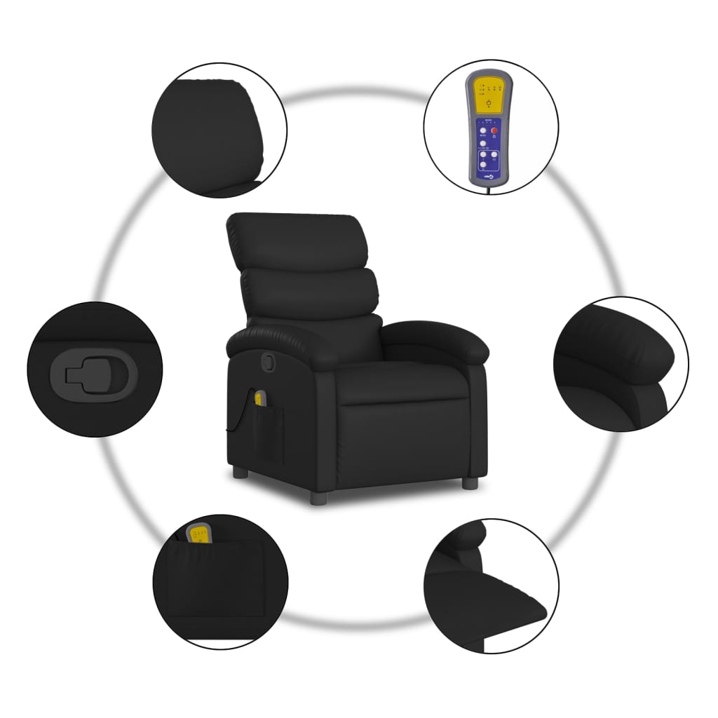 vidaXL Sillón de masaje reclinable cuero sintético negro