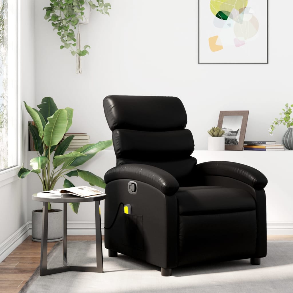 vidaXL Sillón de masaje reclinable cuero sintético negro