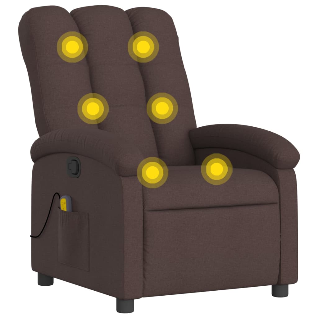 vidaXL Sillón de masaje reclinable de tela marrón oscuro