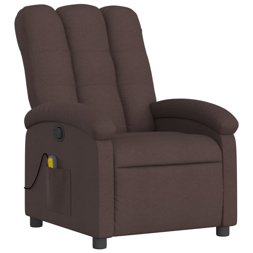 vidaXL Sillón de masaje reclinable de tela marrón oscuro