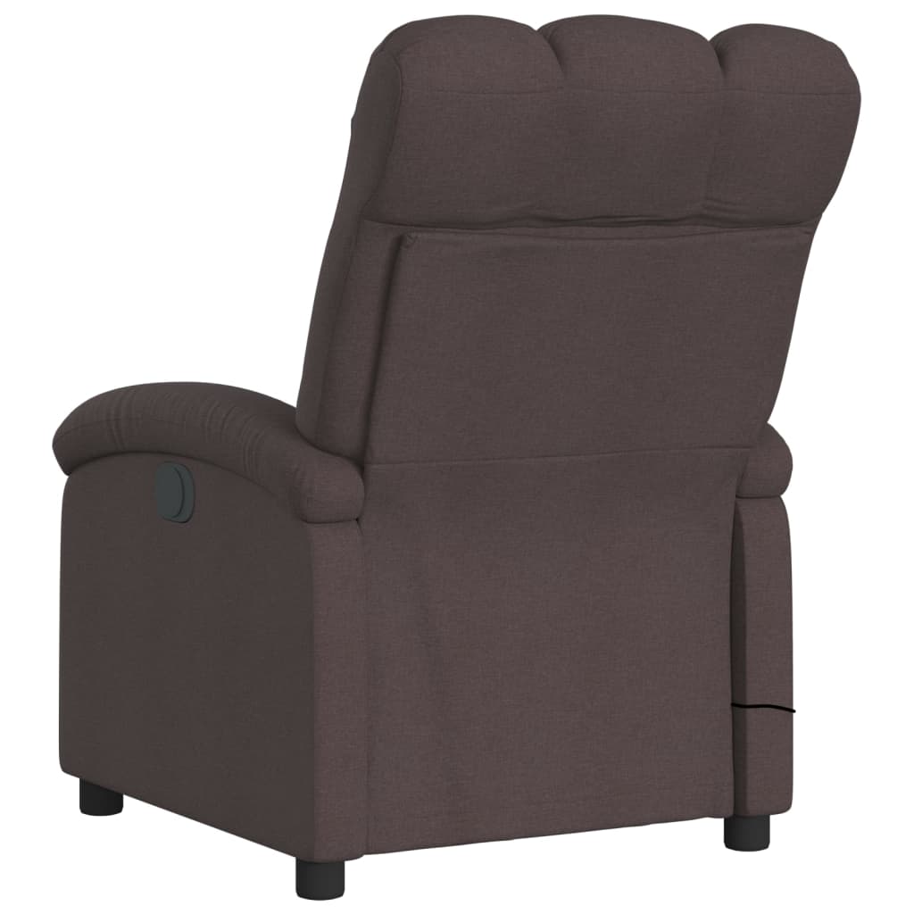 vidaXL Sillón de masaje reclinable de tela marrón oscuro