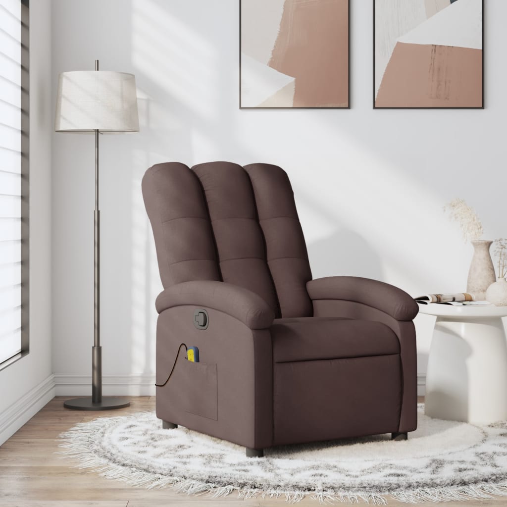 vidaXL Sillón de masaje reclinable de tela marrón oscuro