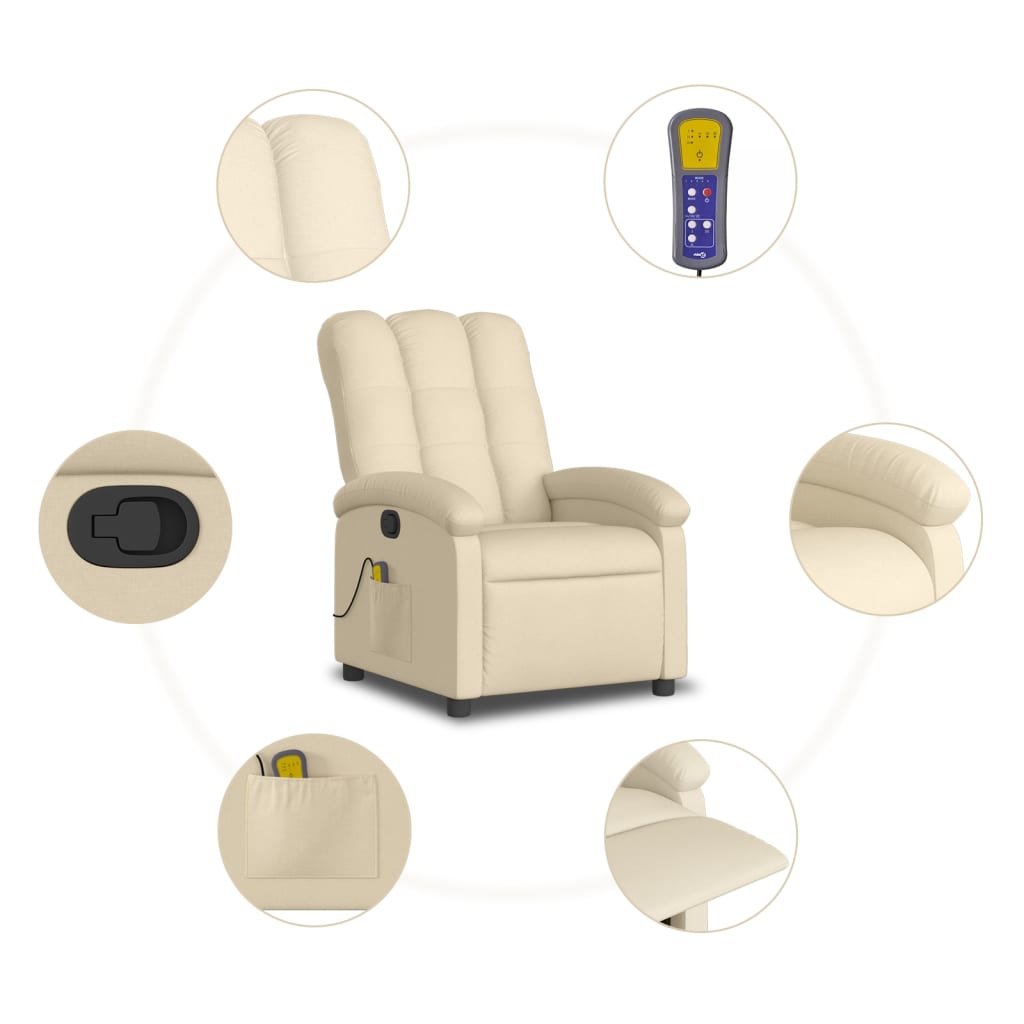 vidaXL Sillón de masaje reclinable de tela crema