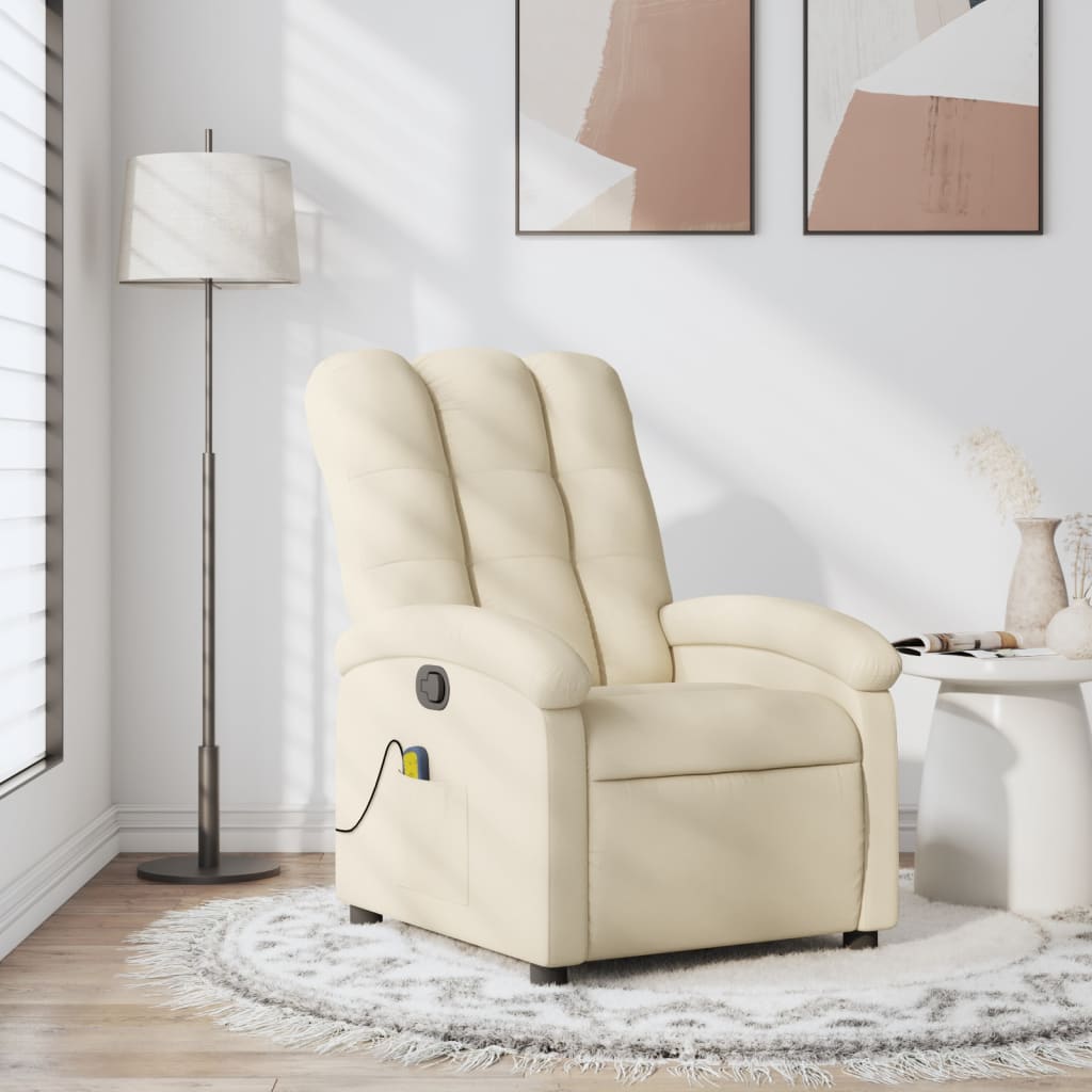 vidaXL Sillón de masaje reclinable de tela crema