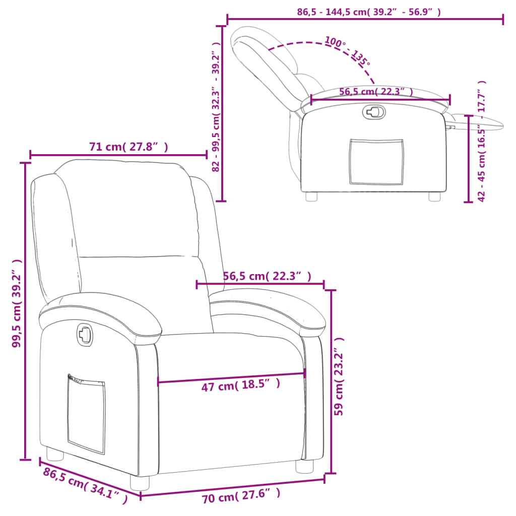 vidaXL Sillón reclinable de tela gris oscuro