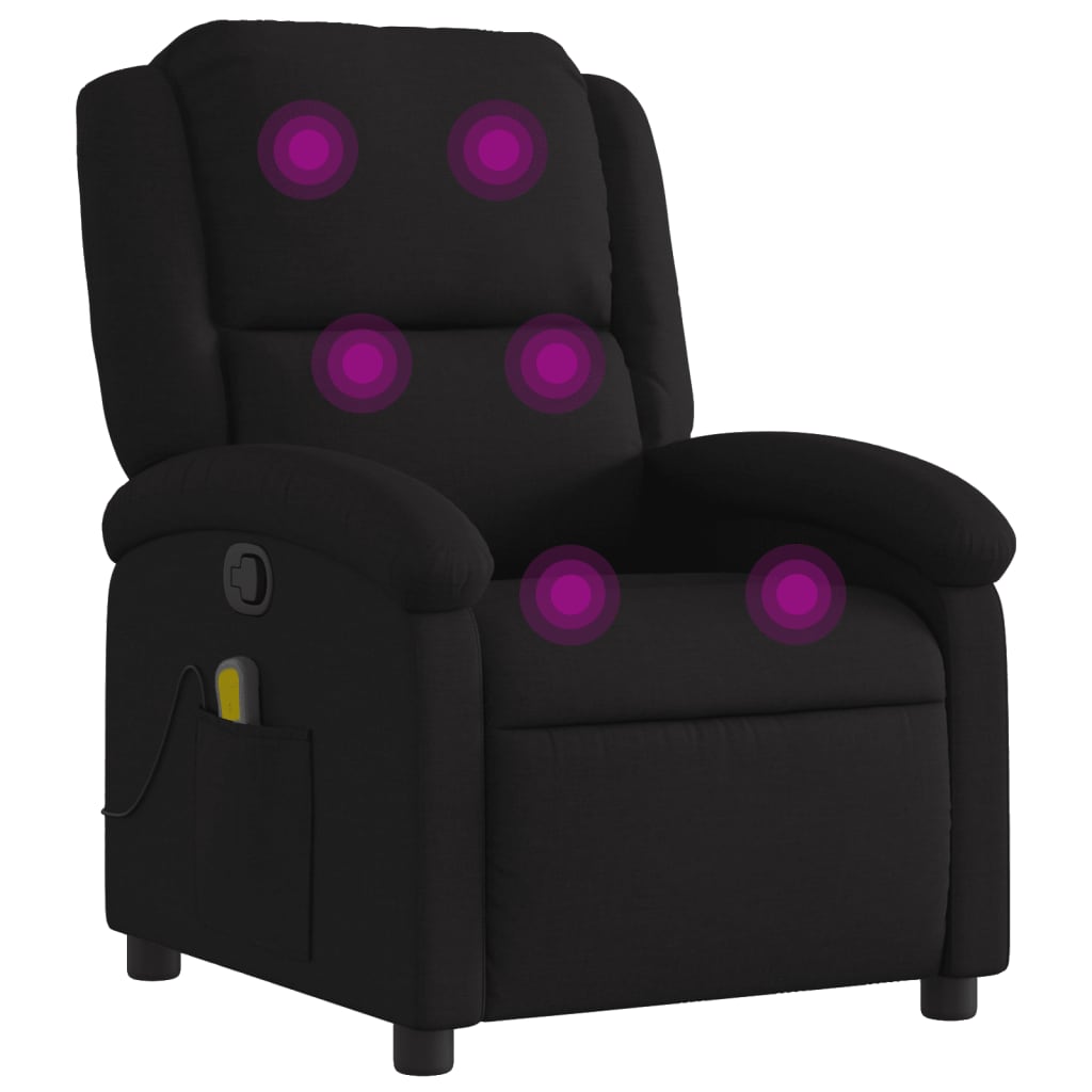 vidaXL Sillón reclinable de masaje de tela negro