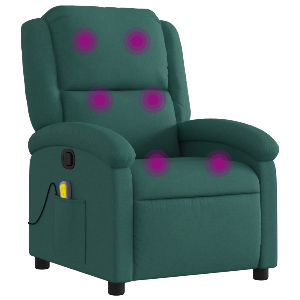 vidaXL Sillón de masaje reclinable de tela verde oscuro