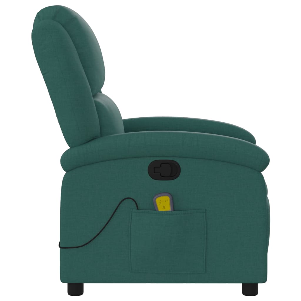 vidaXL Sillón de masaje reclinable de tela verde oscuro