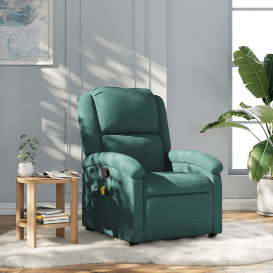 vidaXL Sillón de masaje reclinable de tela verde oscuro