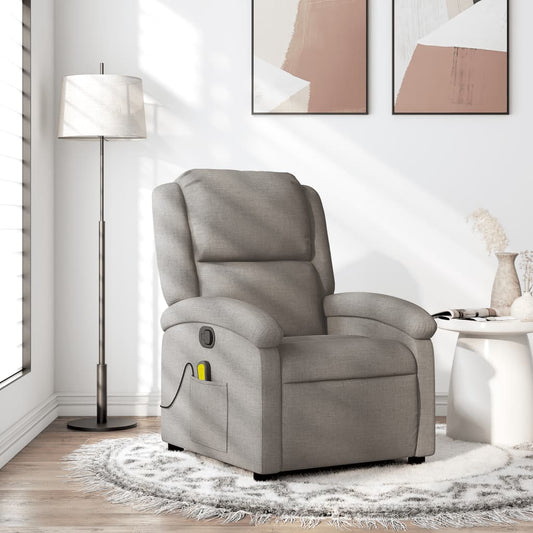 vidaXL Sillón de masaje reclinable de tela gris taupé