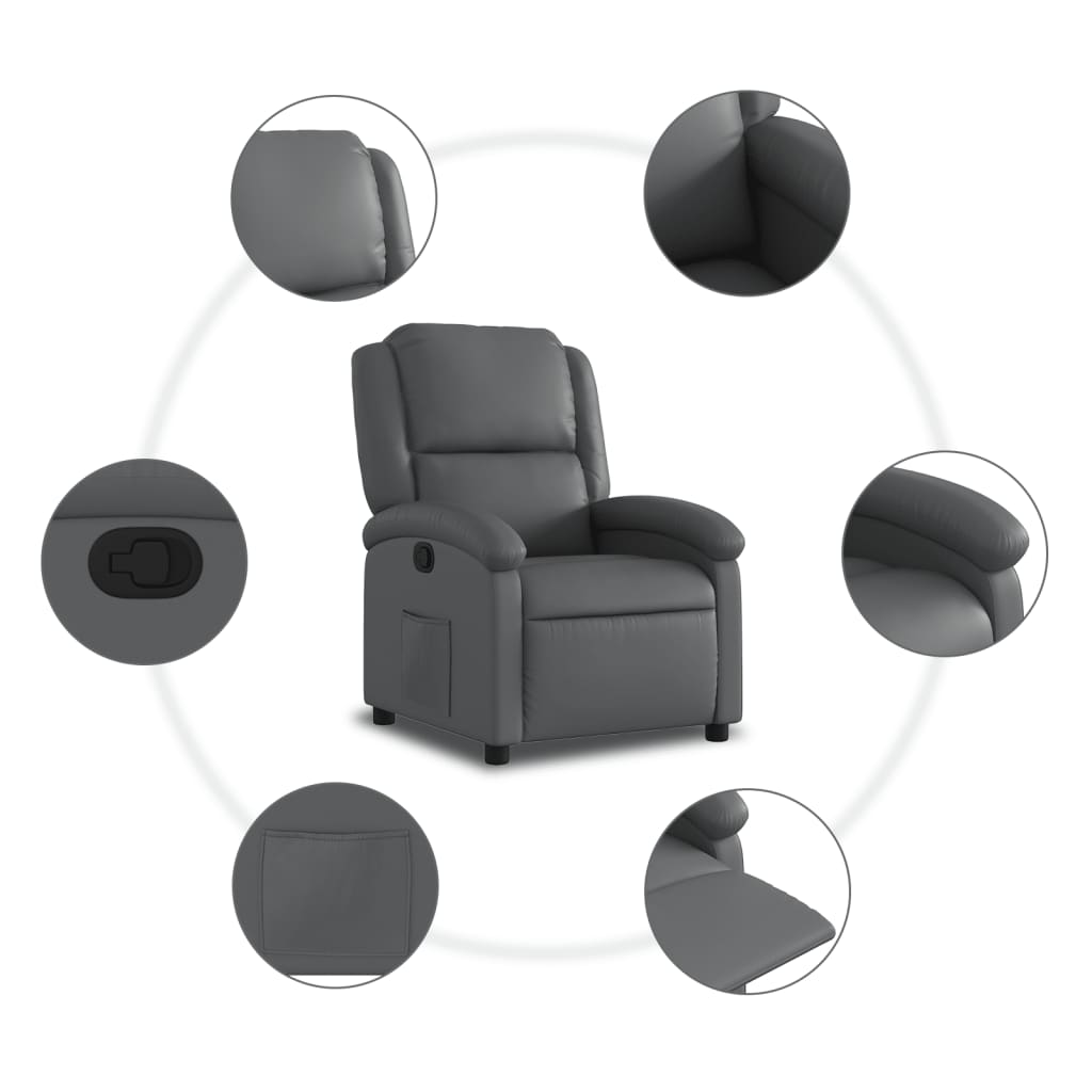 vidaXL Sillón reclinable de cuero sintético gris