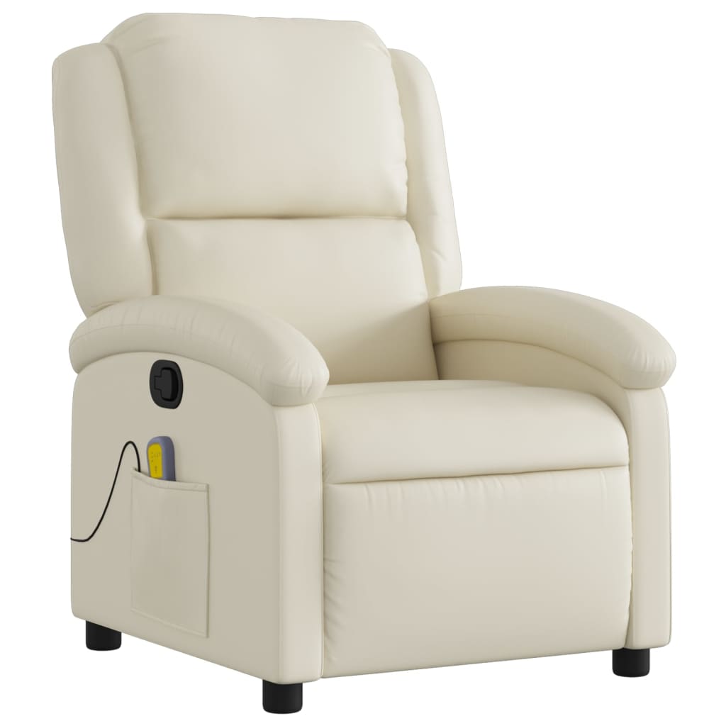 vidaXL Sillón reclinable de masaje cuero sintético crema