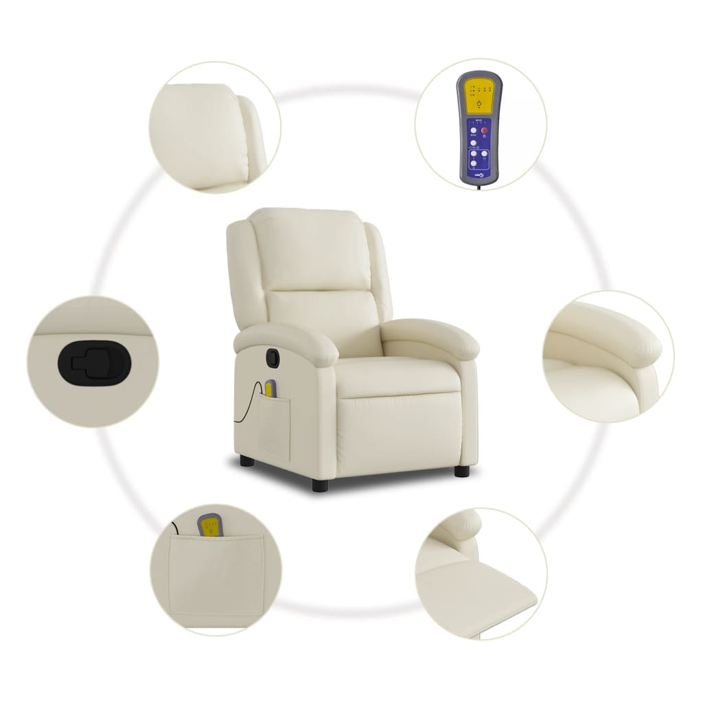 vidaXL Sillón reclinable de masaje cuero sintético crema