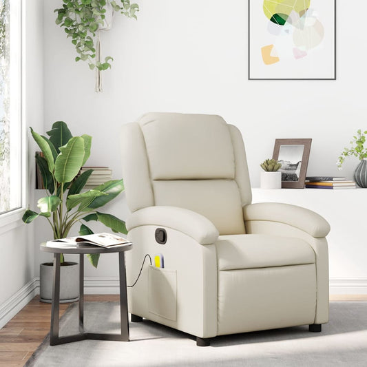 vidaXL Sillón reclinable de masaje cuero sintético crema