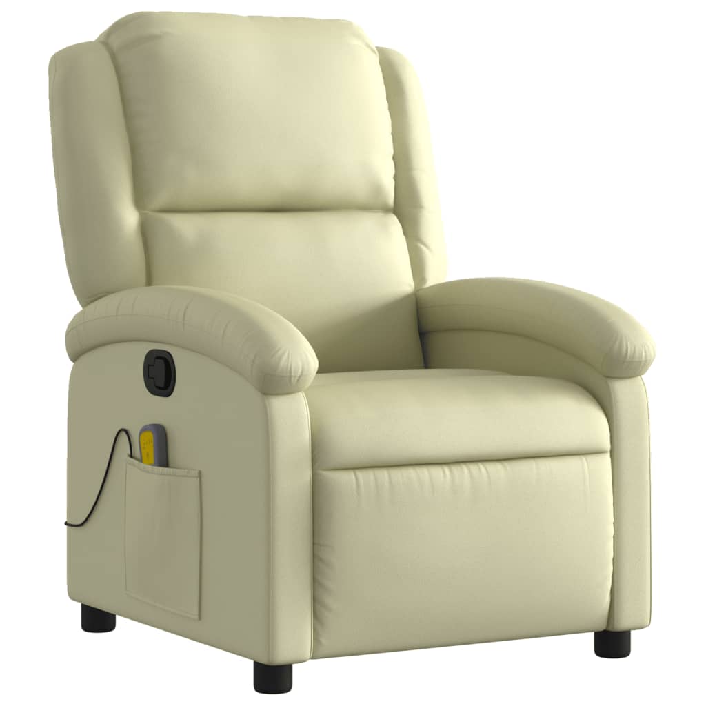 vidaXL Sillón reclinable de masaje cuero auténtico crema