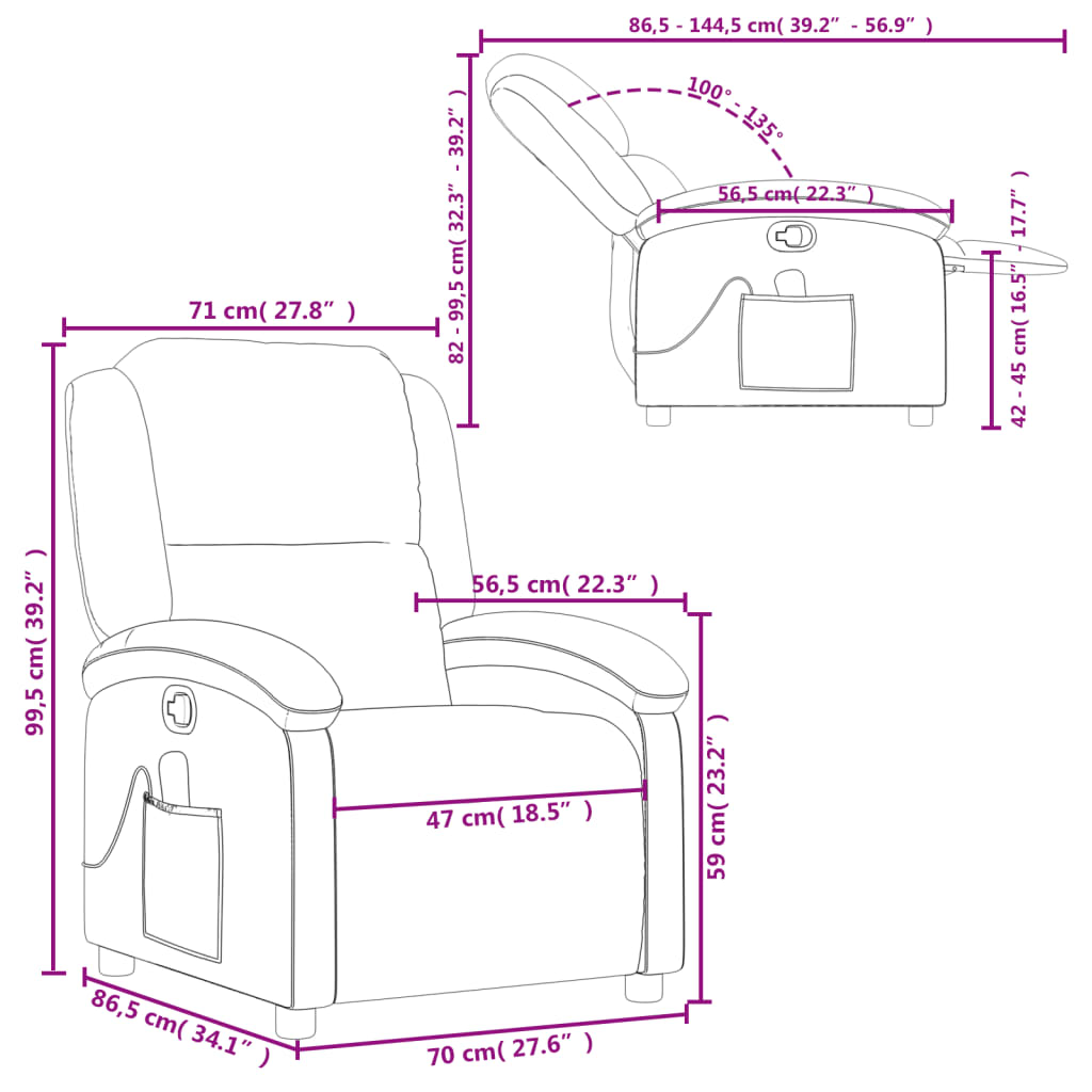 vidaXL Sillón reclinable de masaje cuero auténtico crema