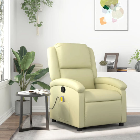 vidaXL Sillón reclinable de masaje cuero auténtico crema