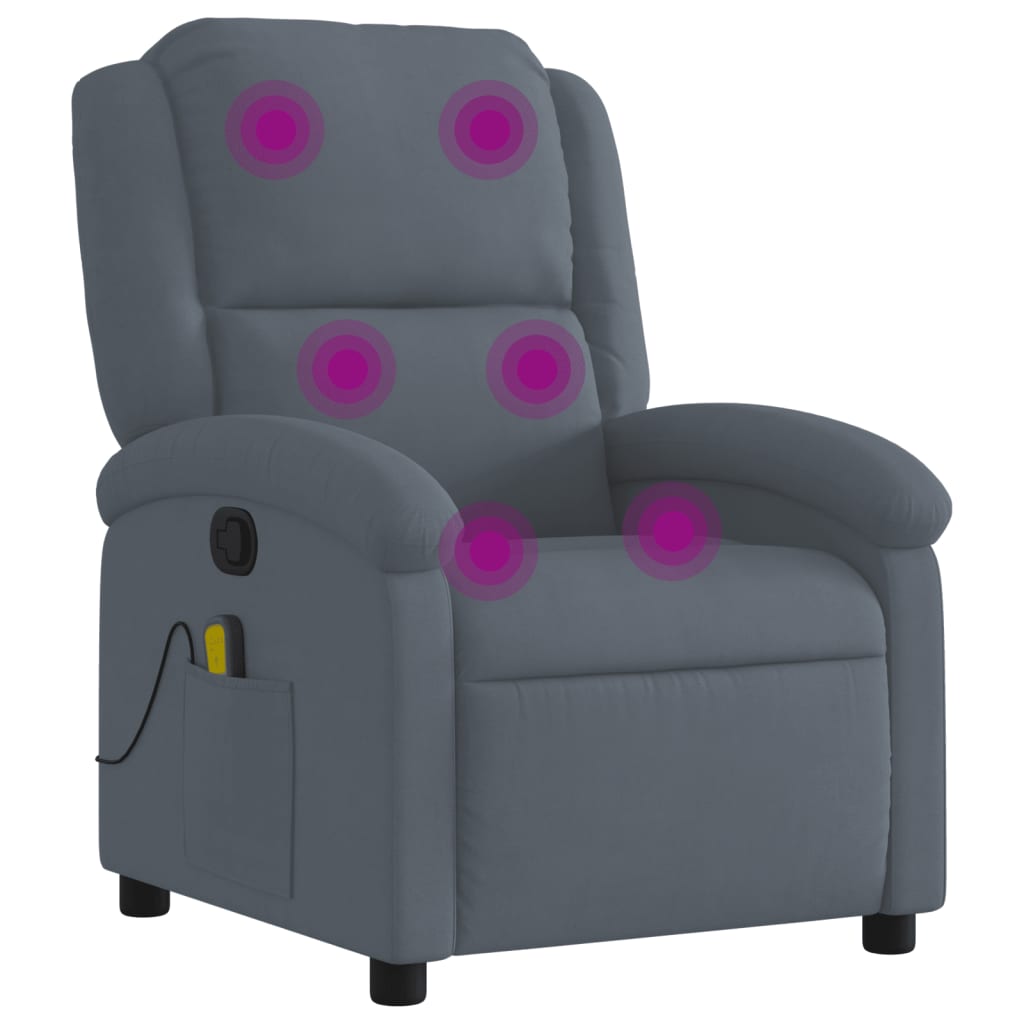 vidaXL Sillón de masaje reclinable de terciopelo gris oscuro