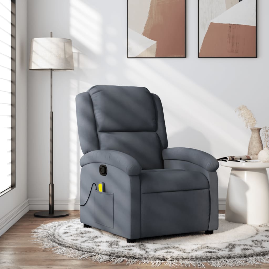 vidaXL Sillón de masaje reclinable de terciopelo gris oscuro