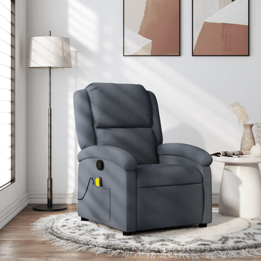 vidaXL Sillón de masaje reclinable de terciopelo gris oscuro