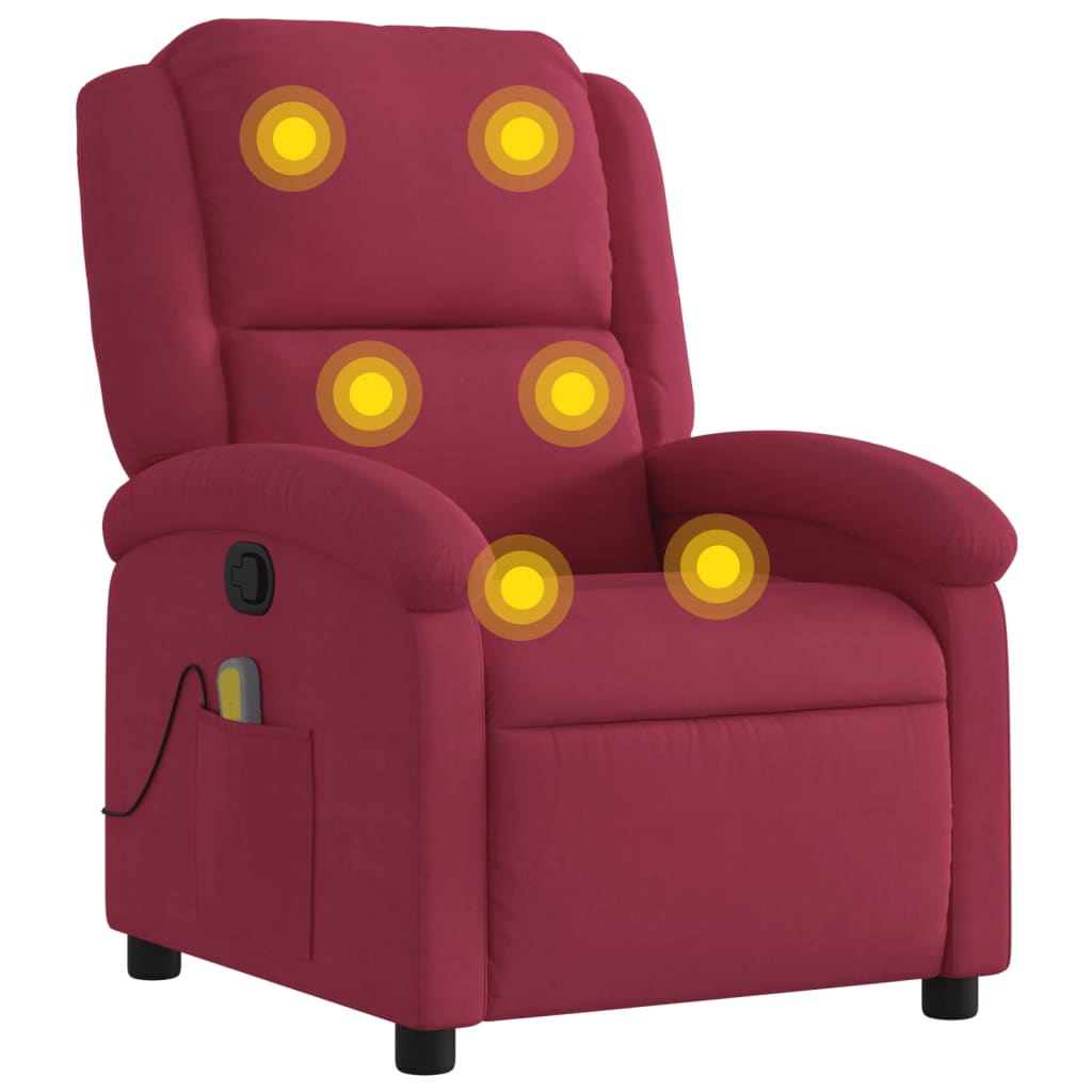 vidaXL Sillón de masaje reclinable de terciopelo vino tinto