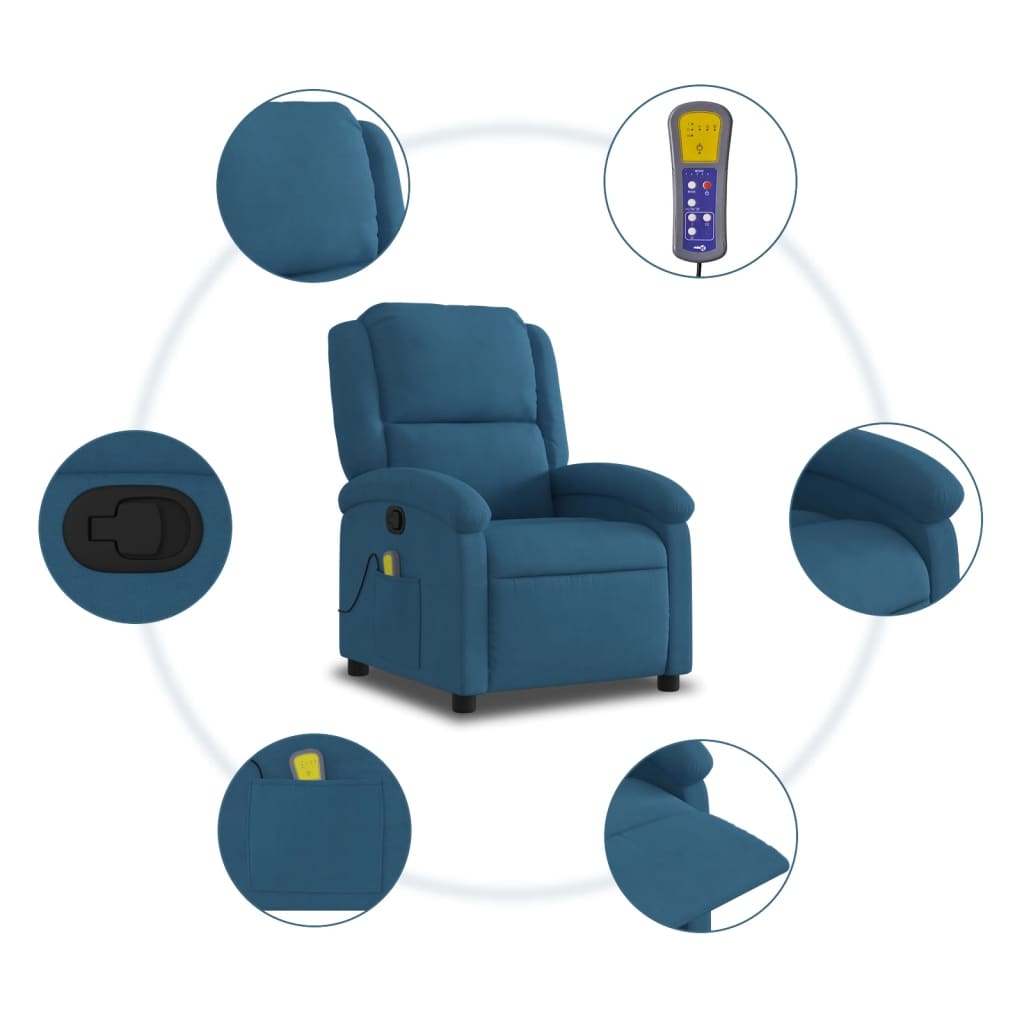 vidaXL Sillón de masaje reclinable de terciopelo azul