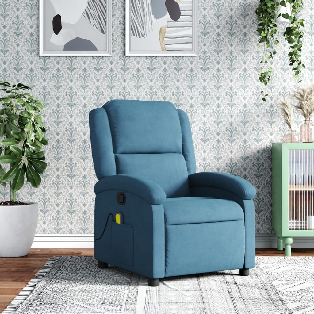 vidaXL Sillón de masaje reclinable de terciopelo azul