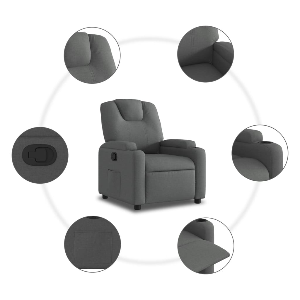 vidaXL Sillón reclinable de tela gris oscuro