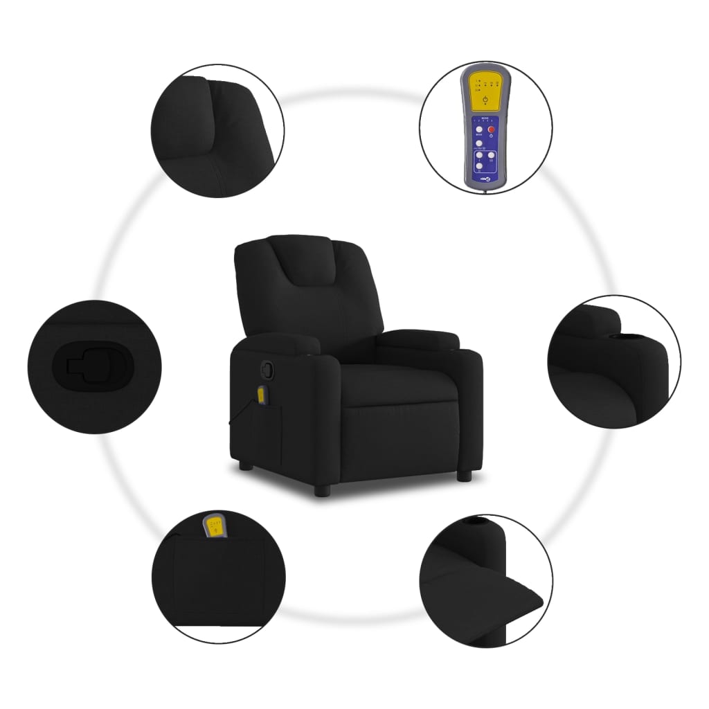 vidaXL Sillón reclinable de masaje de tela negro