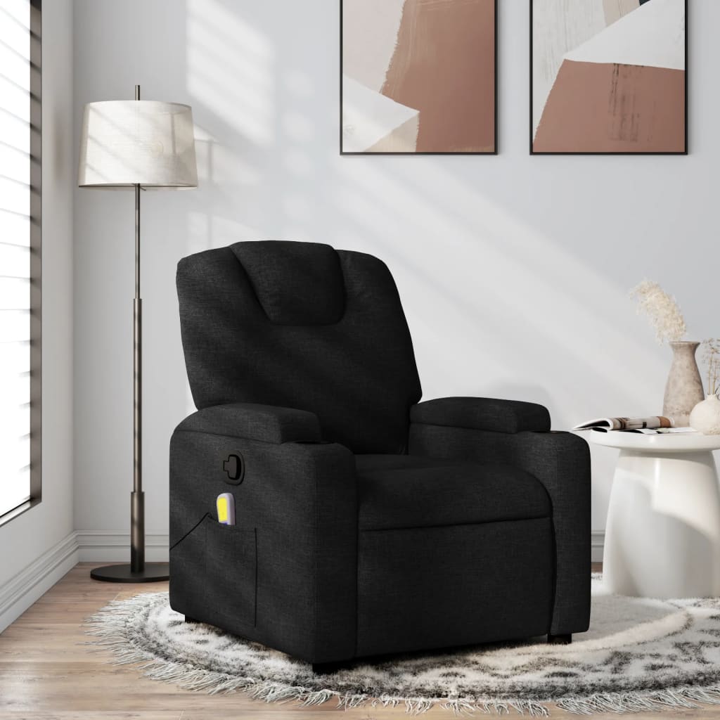 vidaXL Sillón reclinable de masaje de tela negro