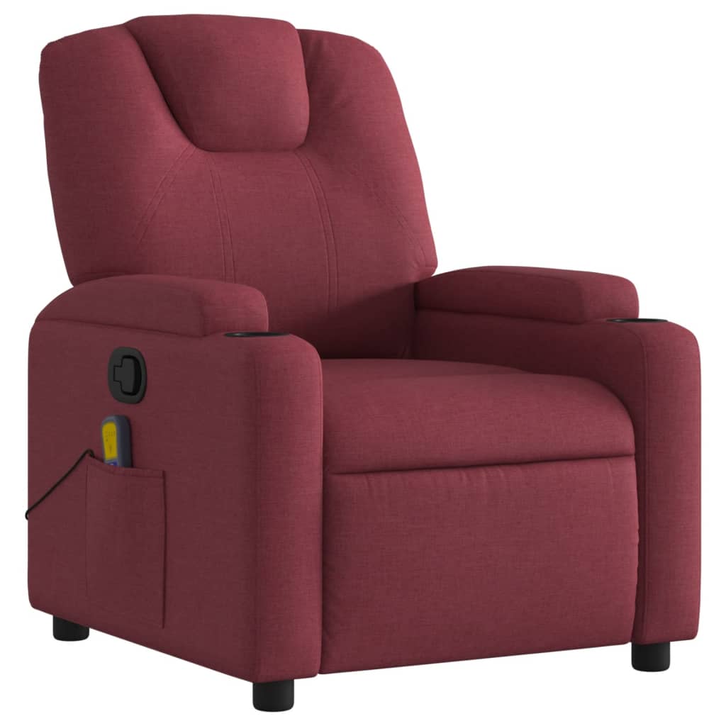 vidaXL Sillón de masaje reclinable de tela color vino tinto