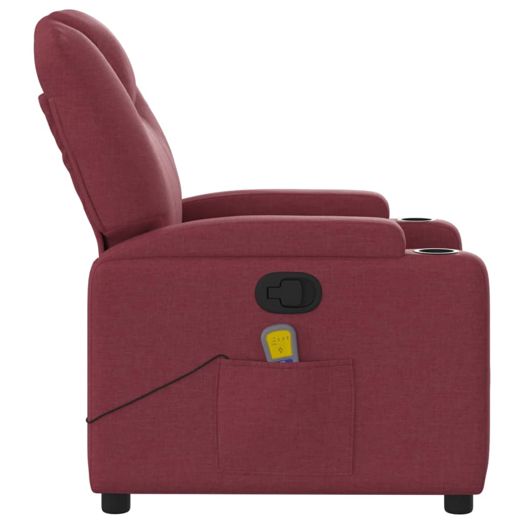 vidaXL Sillón de masaje reclinable de tela color vino tinto