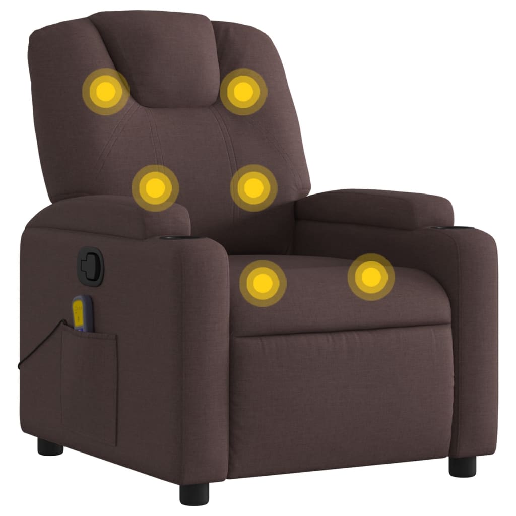 vidaXL Sillón de masaje reclinable de tela marrón oscuro