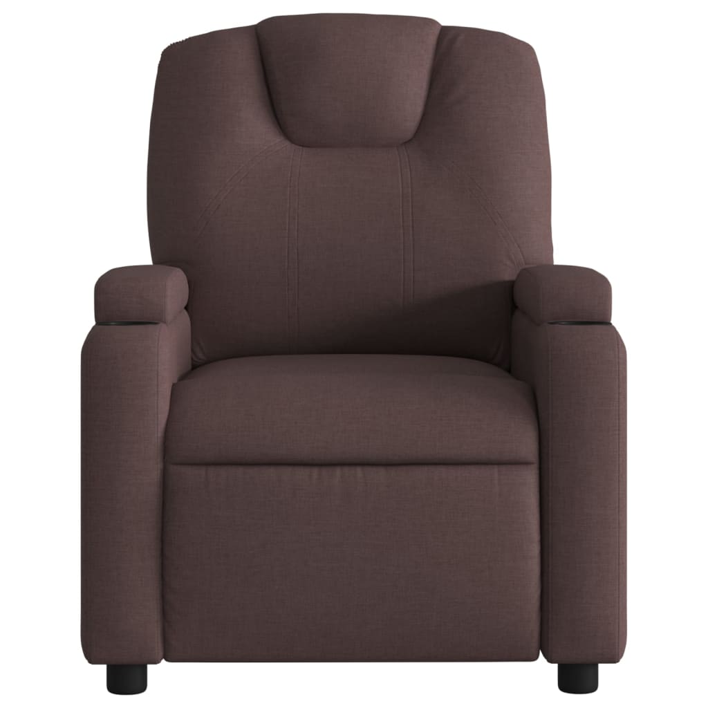 vidaXL Sillón de masaje reclinable de tela marrón oscuro