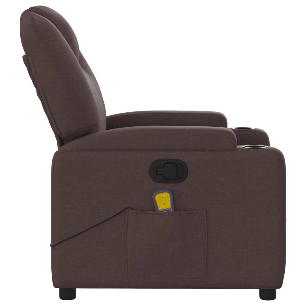 vidaXL Sillón de masaje reclinable de tela marrón oscuro