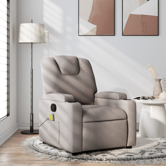 vidaXL Sillón de masaje reclinable de tela gris taupé