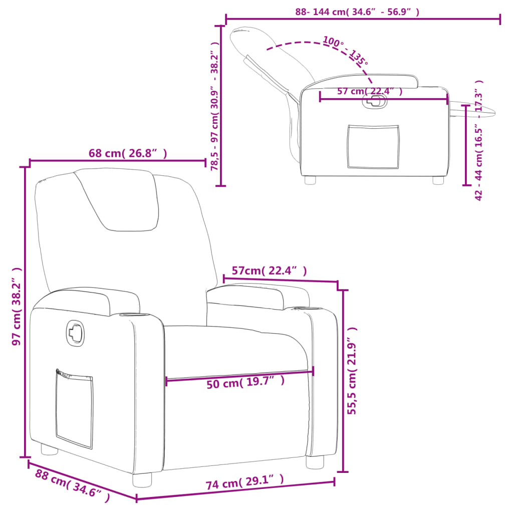 vidaXL Sillón reclinable de cuero sintético negro