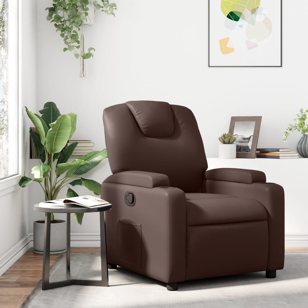 vidaXL Sillón reclinable de cuero sintético marrón