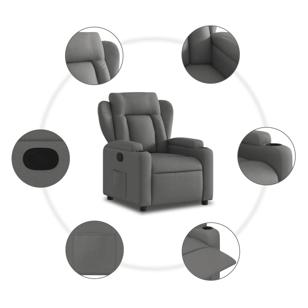 vidaXL Sillón reclinable de tela gris oscuro